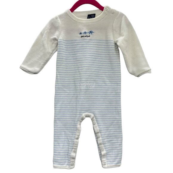 Janie & Jack Blue Elephant Striped Knit One-Piece Baby Sleeper Size 6-12M - Picture 1 of 5